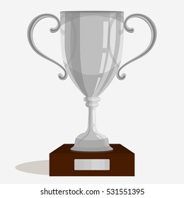 Silver trophy cup. Shiny Isometric illustration of winner trophy. vector