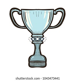 Silver trophy cup of the victory team isolated. Winner or championship Prize Concept. Hand drawn illustration equipment for game.