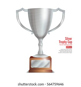 Silver Trophy Cup. Winner Concept. Award Design. Isolated On White Background Vector Illustration