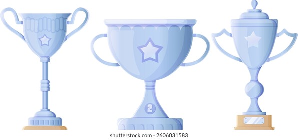 Silver trophy designs featuring star motifs and elegant bases.