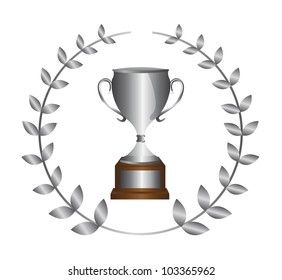 silver trophy with laurel wreath isolated over white background. vector