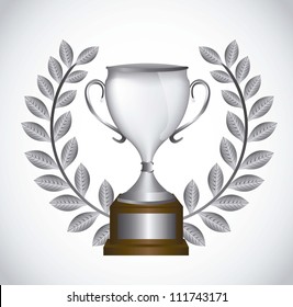 silver trophy with laurel wreath over gray background. vector illustration