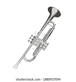 silver trumpet  isolated white background brass orchestra jazz instrument
