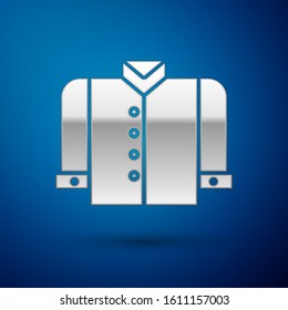 Silver T-shirt icon isolated on blue background.  Vector Illustration