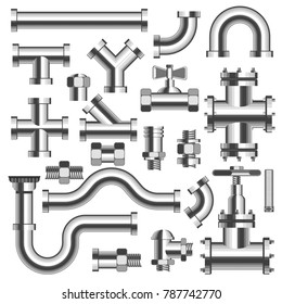 Silver tubes and pipeline details with cranes set