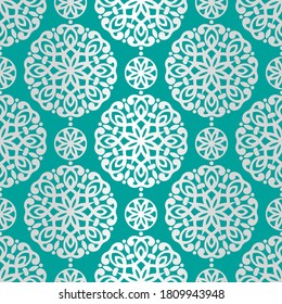 Silver and turquoise seamless pattern with decorative flowers. Vintage, paisley elements. Traditional, Turkish motifs. Great for fabric and textile, wallpaper, packaging or any desired idea.