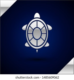 Silver Turtle icon isolated on dark blue background.  Vector Illustration