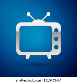Silver Tv icon isolated on blue background. Television sign. Vector Illustration