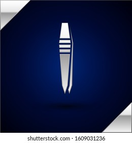 Silver Tweezers icon isolated on dark blue background.  Vector Illustration