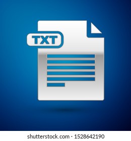 Silver TXT file document. Download txt button icon isolated on blue background. Text file extension symbol.  Vector Illustration