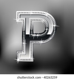 Silver typeface. Glossy alphabet letter P