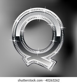 Silver typeface. Glossy alphabet letter Q