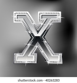 Silver typeface. Glossy alphabet letter X