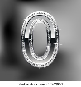 Silver typeface. Glossy alphabet number 0
