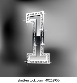 Silver typeface. Glossy alphabet number 1