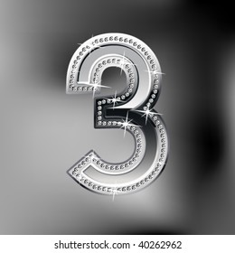 Silver typeface. Glossy alphabet number 3