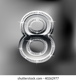 Silver typeface. Glossy alphabet number 8