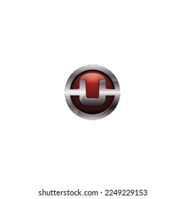 Silver U letter 3D logo in circle on red background
