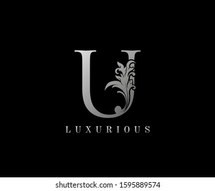 Silver U Luxury Logo Icon, Elegant U Letter Logo Design.