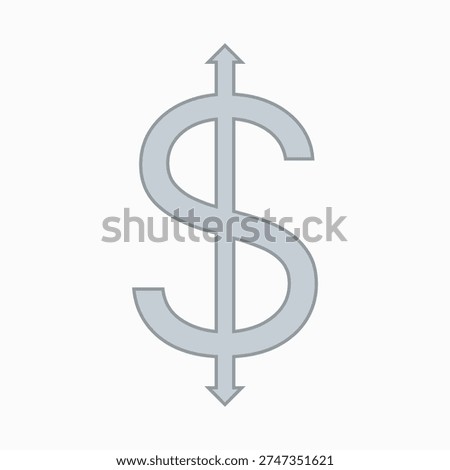 Silver US dollar double arrow icon. A pointing USD money outline symbol.