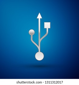 Silver USB symbol icon isolated on blue background. Vector Illustration
