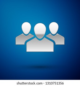 Silver Users group icon isolated on blue background. Group of people icon. Business avatar symbol - users profile icon. Vector Illustration