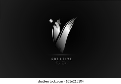 silver V alphabet letter logo icon in metal color. Metallic brand design for company and business