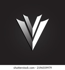 Silver V double logo with silver color on black background