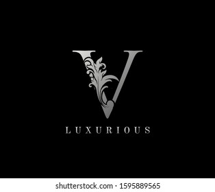 Silver V Luxury Logo Icon, Elegant V Letter Logo Design.