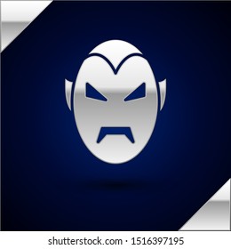 Silver Vampire icon isolated on dark blue background. Happy Halloween party.  Vector Illustration