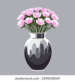 silver vase with pink flowers