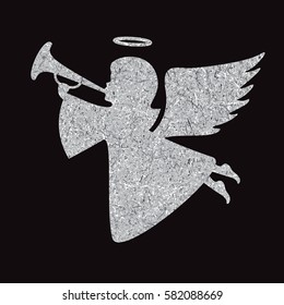 Silver vector angel silhouette on black background