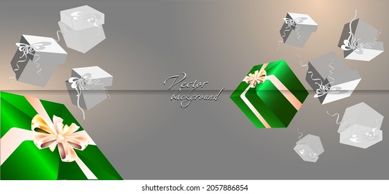 Silver vector background with green gifts for holiday decor