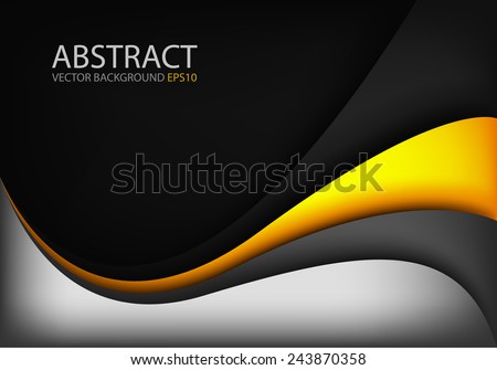 Silver vector background and orange yellow curve line on black space shadow overlap layer modern texture pattern for text and message website design