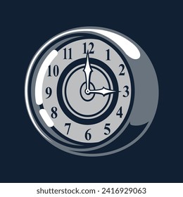 El reloj vector plateado se ve elegante y el reflejo de la luz del material del reloj luce brillante