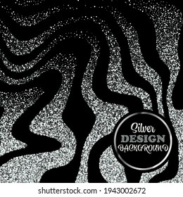 Silver vector dust on a dark background in the form of curved lines, brochure template, poster design for the holidays
