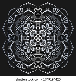 Símbolo floral del vector plateado sobre fondo negro