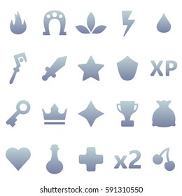 Silver vector gaming icons set. Ready assets set for game design and web application.