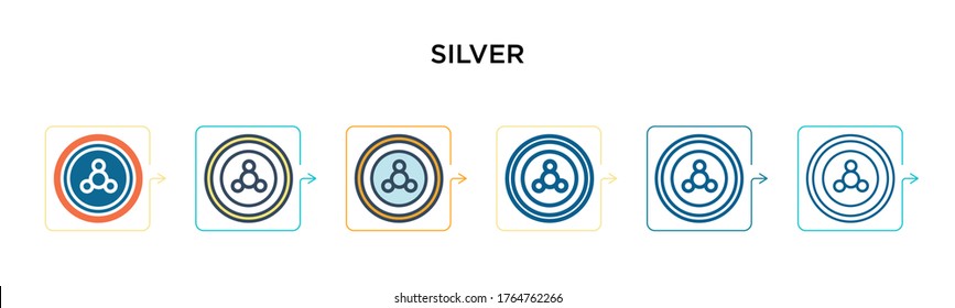 Silver vector icon in 6 different modern styles. Black, two colored silver icons designed in filled, outline, line and stroke style. Vector illustration can be used for web, mobile, ui