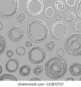 Silver vector illustration. Argent, hand drawn pattern with circles. Abstract background