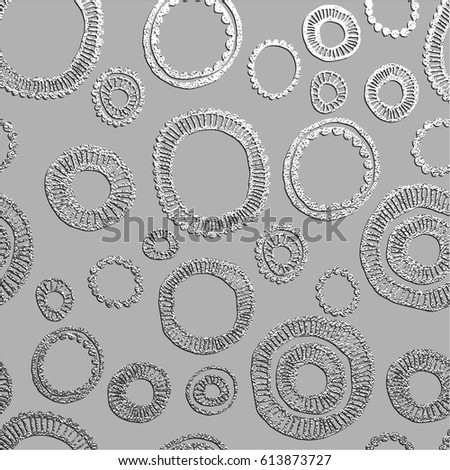 Silver vector illustration. Argent, hand drawn pattern with circles. Abstract background