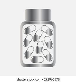 Silver Vector illustration of medical bottle with pills