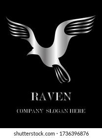 Silver Vector illustration on a white background of a raven. Suitable for making logo.