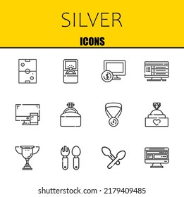 silver vector line icons set. air hockey, engagement ring and computer Icons. Thin line design. Modern outline graphic elements, simple stroke symbols stock illustration