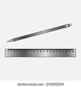Silver Vector Pencil and Ruler Icon 