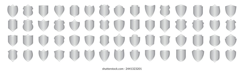 Silver vector shield. Shield icons set. Shield shape icons. Different shields collection. 