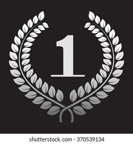 Silver vector silhouette winner icon with the number 1. Laurel wreath, a sign, a symbol of victory, in the first place, the best isolated on black background.