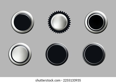 Silver vector stamp label icon set. Badge design sign sticker, vintage round frame tag background .