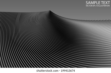 Silver vector stripes curved background template - Vector metal stripes background illustration
