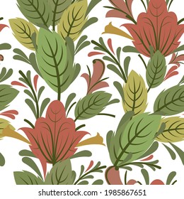 Silver vegetable seamless pattern. Cool ornament. Interlacing of branches and flowers. Background illustration. Elegant fashionable. Flat isolated background. Vector